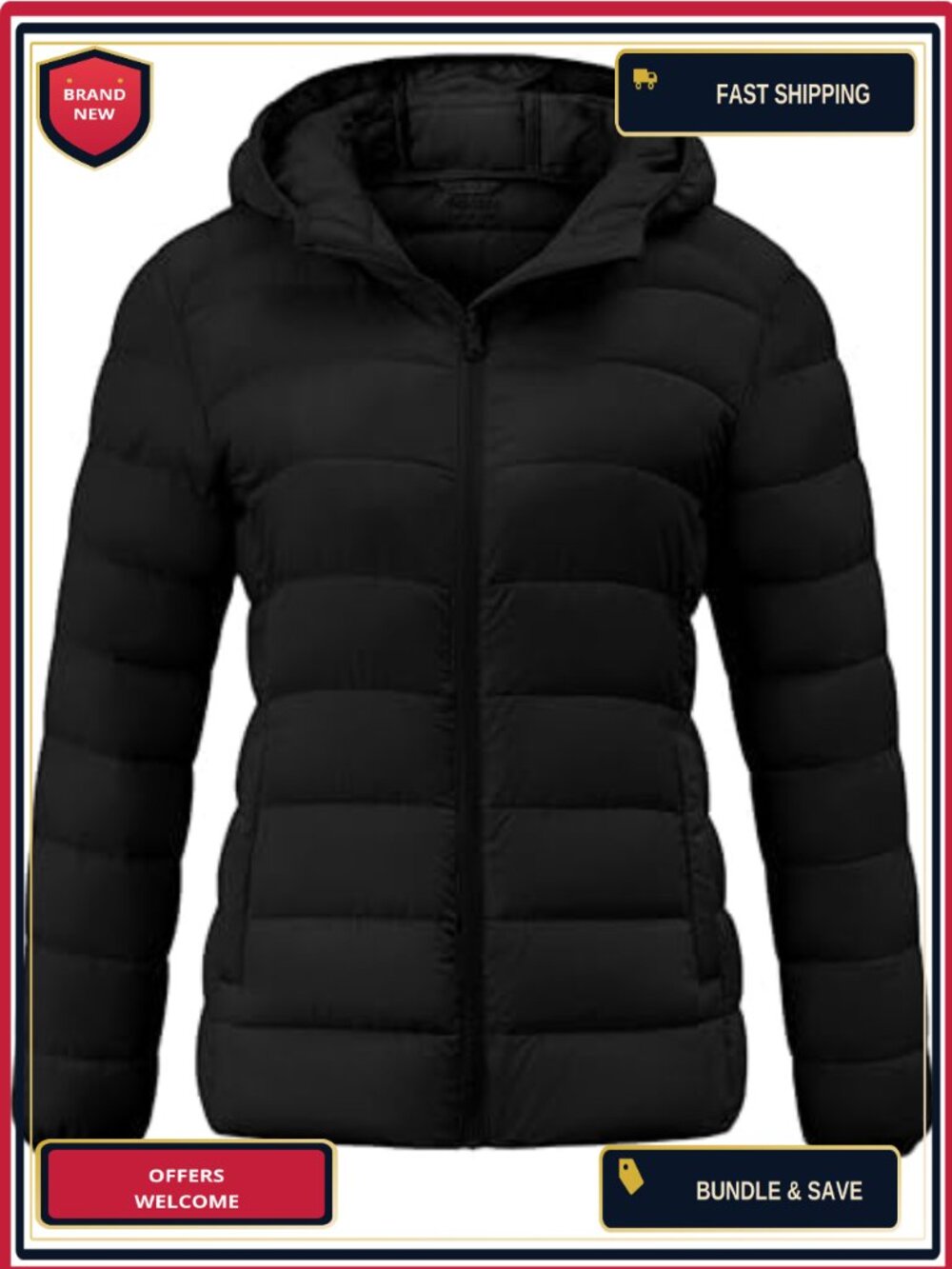 Lightweight Quilted Down Puffer Jacket Hooded Short Winter Coat